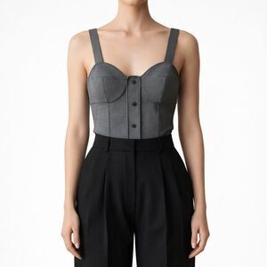 Proenza Schouler Ribbed Corset Tank Top Gray Size 4 Structured Minimal Luxury
